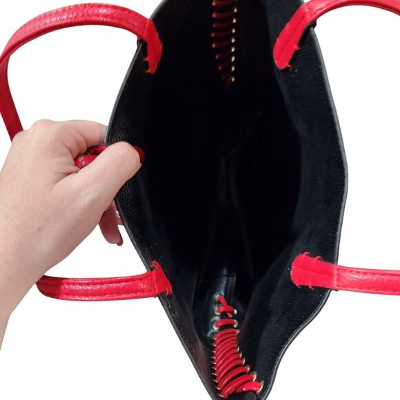 Striped Leather Tote Medium Size Carryall Beachy Casual Everyday Simple Corded - Picture 2 of 4